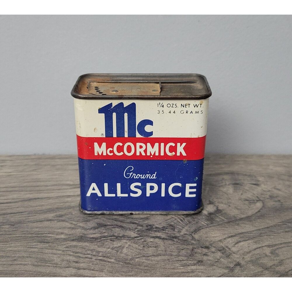 Vintage McCormick Collectible Spice Tin Ground Allspice Red White Blue